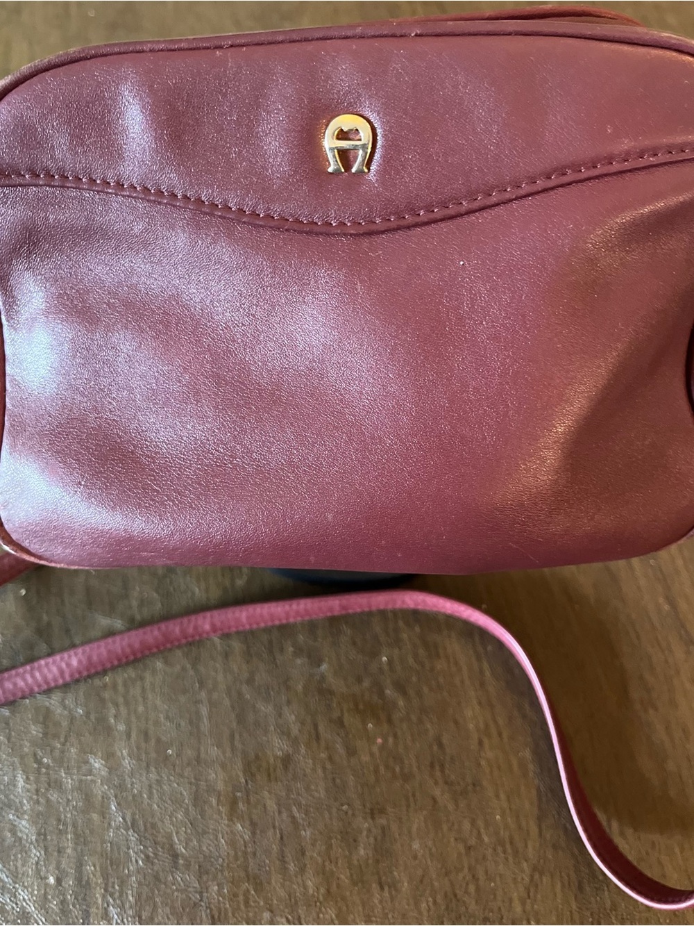 Wine Red Leather Crossbody with Gold Logo